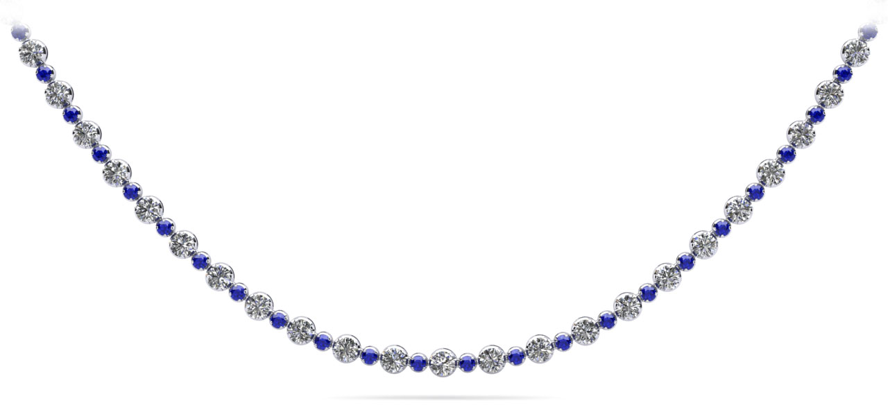 Alternating Diamonds and Gemstones Necklace